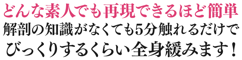 どんな素⼈でも再現できるほど簡単解剖の知識がなくても5分触れるだけでびっくりするくらい全⾝緩みます！